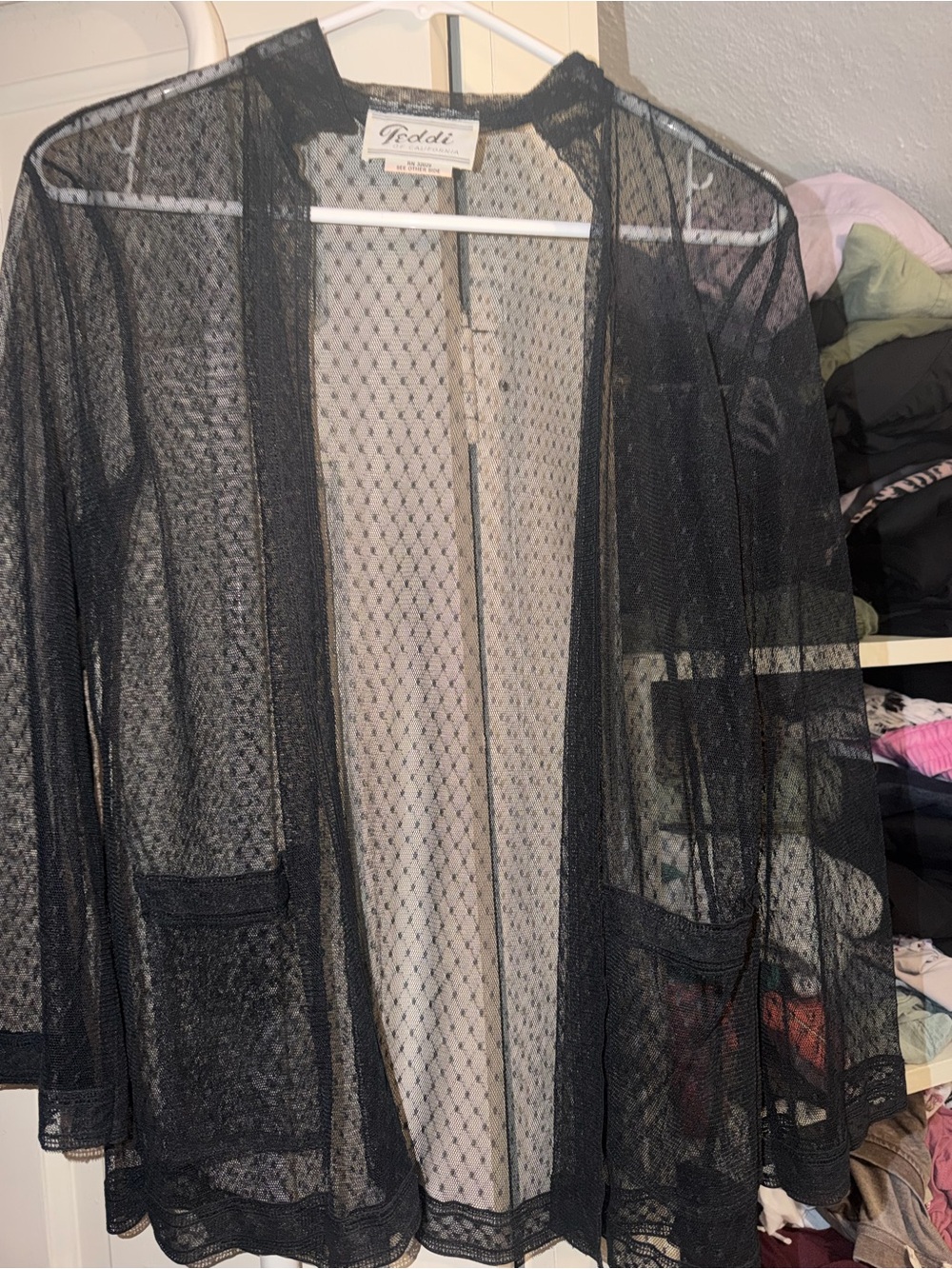 Vintage Teddi of California black sheer lace cardigan